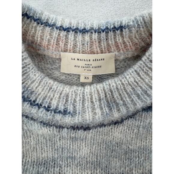 Sezane Zenia Sweater Ivory Wool Alpaca Blue Tan Stripe Pullover Knit XS S - Picture 4 of 9